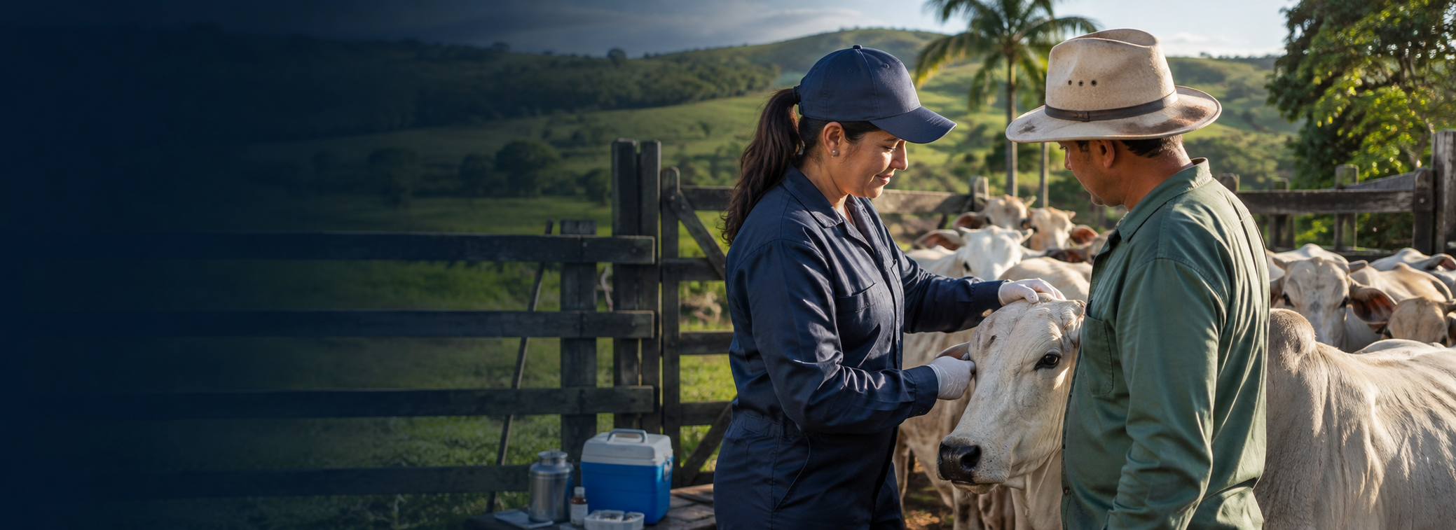 Fiscal agropecuária examinando um animal com o produtor